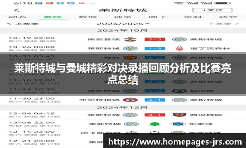 莱斯特城与曼城精彩对决录播回顾分析及比赛亮点总结